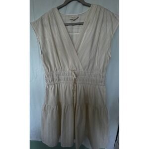 Mellow day XL Dress Elastic Waist Yellow Stripe Tiers Knee Length Cotton Summer